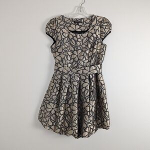 Honey Me Metallic Floral Print Dress - Medium - Flared Silhouette with Cap Sleev